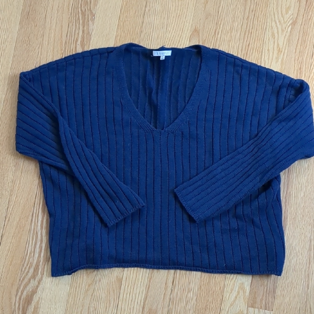 Z Supply Navy Ribbed Knit Top